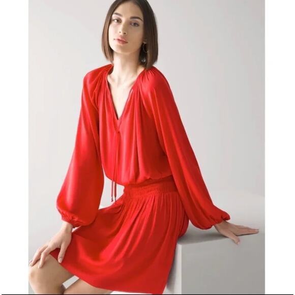White‎ House Black Market Drop Waist Blouson Dress in red, size L - Picture 1 of 16
